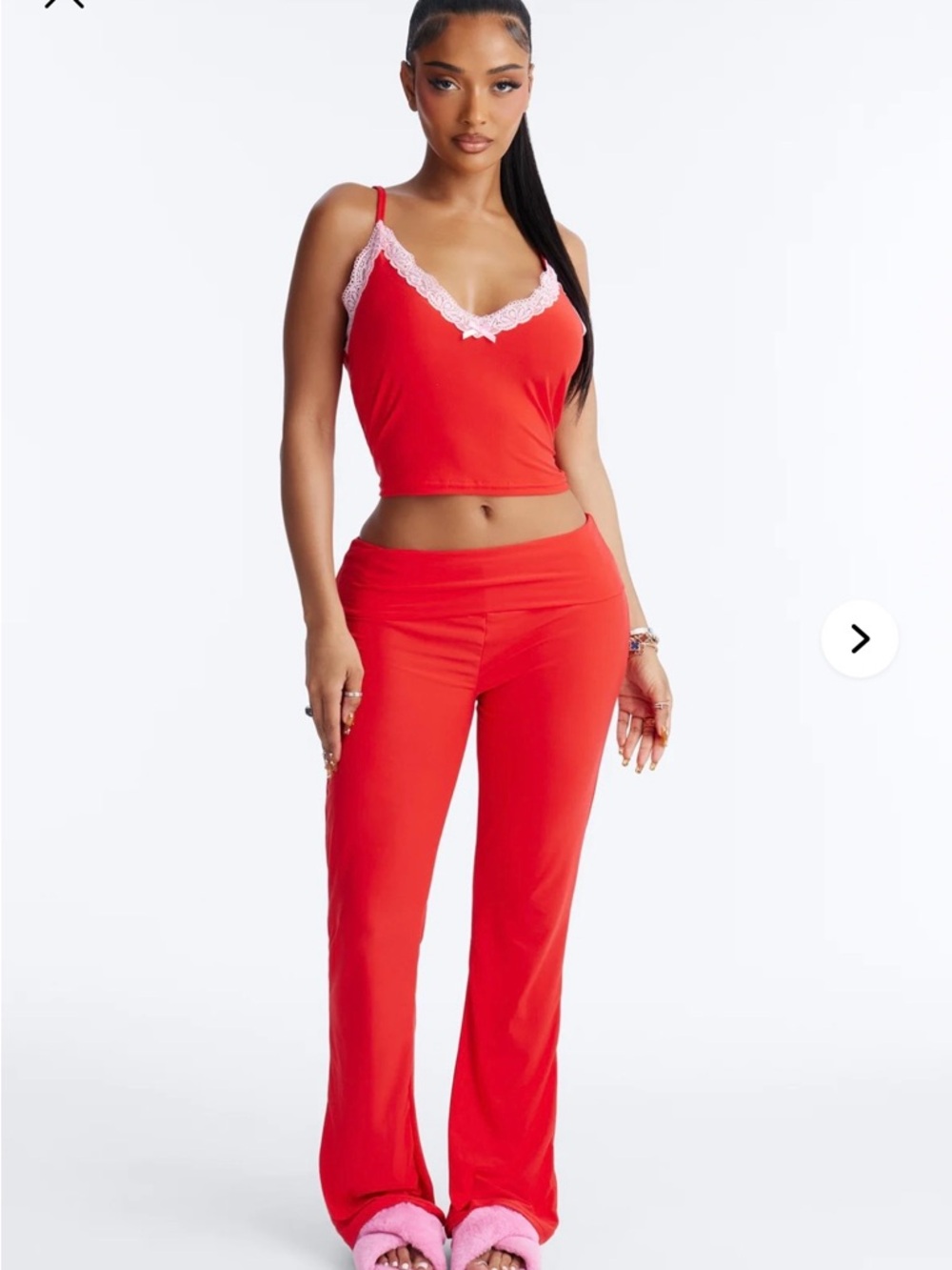 Fashion Nova Red Lace-Trim Sleep Pyjamas